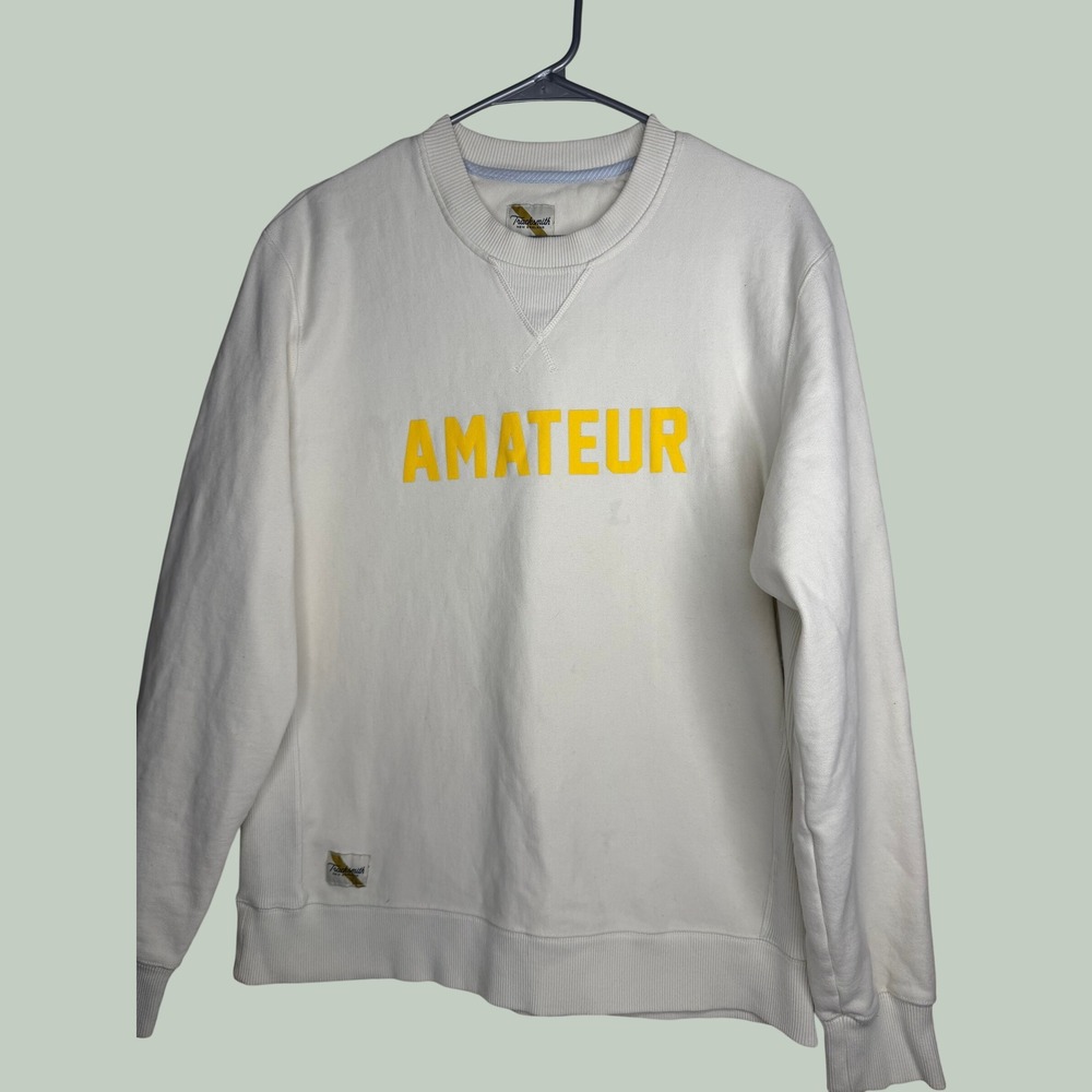 Tracksmith New England Amateur Sweatshirt Off White Yellow Graphic Crew Neck